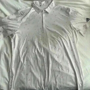 White adidas men’s golf polo shirt dri-fit lightweight stretchy outdoors pga